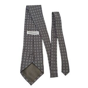 Joseph & Feiss International Mens Necktie Black Silver Silk Woven Argyle Busines